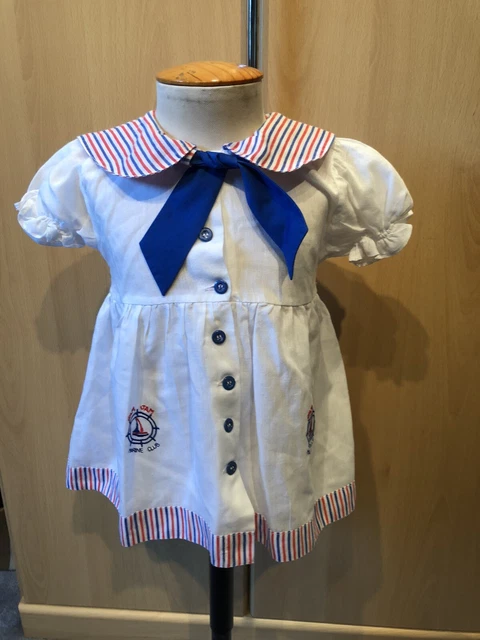 Vintage 1980’s  White Sailor  Girls Dress Age 18 -24 Months