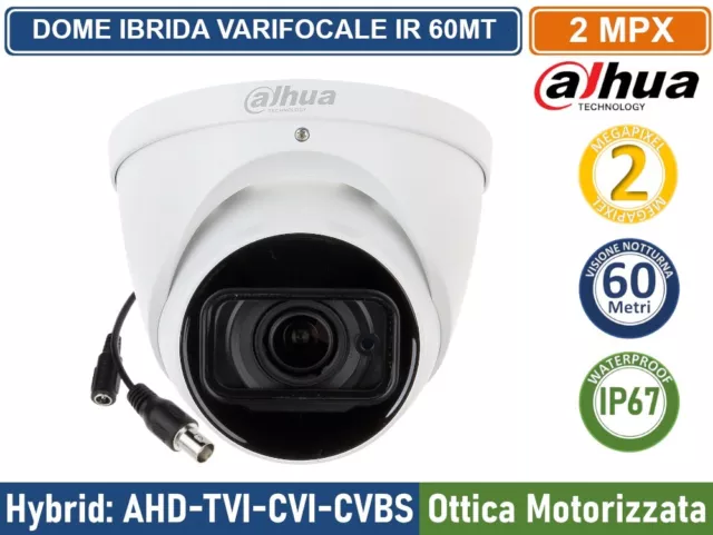 DAHUA TELECAMERA DOME IBRIDA 4in1 2MP OTTICA VARIFOCALE MOTORIZZATA IR 60M AUDIO