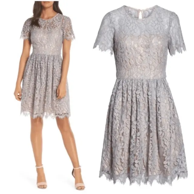Eliza J Lace Fit and Flare Short Sleeve Dress Gray Size 6 NWT