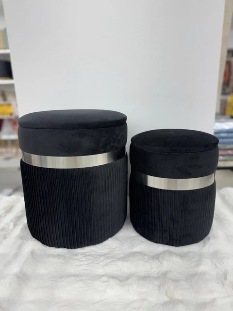 Panca Portaoggetti Con 2 Sgabelli - Set 3 Pezzi In Velluto Grigio Perla - Foto 9