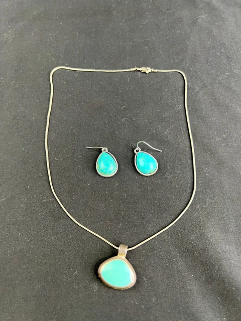 Vintage Sterling Silver Turquoise Necklace And Earrings Mex 950