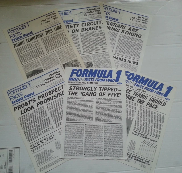 6 x F1 FATTI DA FORD SCHEDE INFORMATIVE/BOLLETTINI MOTOR RACING ANNI '80