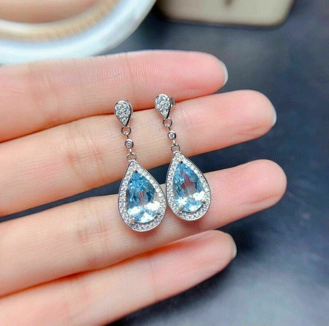 4.50Ct Pear Cut Lab Created Aquamarine Drop/Dangle Earring 14K White Gold Finish