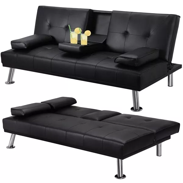 Modern Sofa Bed 3 Seater Cup Holder Click Clack Recliner Settee Couch Sofa