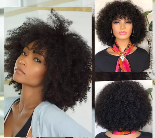 Brazilian Afro Curly Short Human Hair Wig, 100% Remy, Non Lace Wig, Black