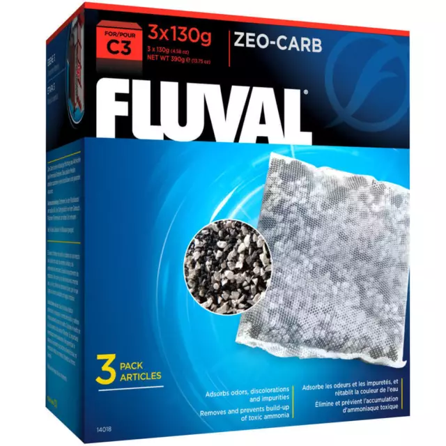 Fluval C3 Zeo-Carb - 3x130g Pack - Zeolite & Carbon - C2 Hang on Filter (14018)