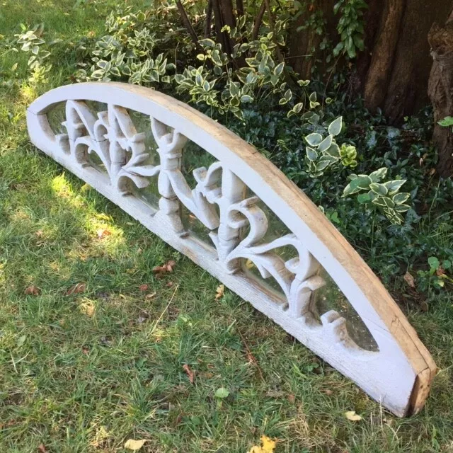 ShabbyChic Lg Old FRENCH PEDIMENT Carved WOOD PAINTED GREY Rare Glass Wood FRAME