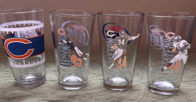 Miller Lite Pint Beer Glasses ~Chicago Bears A Tradition of Excellence -Set of 4