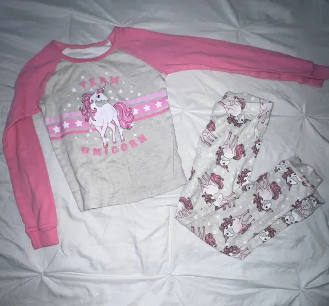 The Childrens Place Girls Gray Pink Unicorn Long Sleeve Snug Fit Pajama Set Sz 6