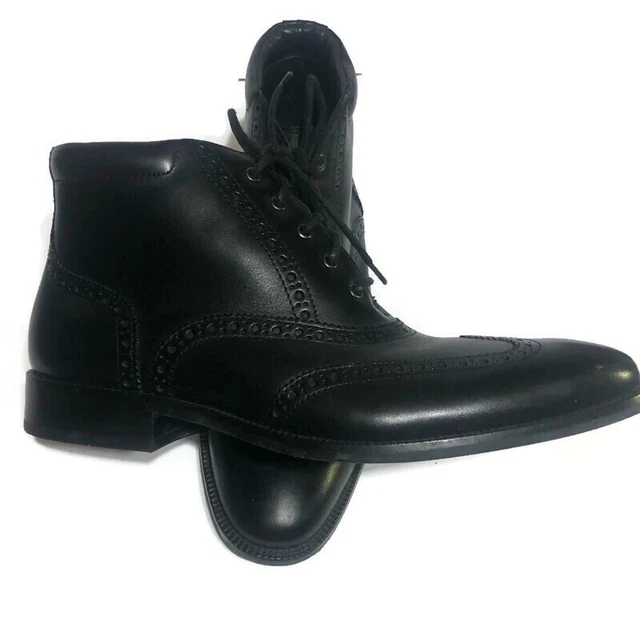 COLE HAAN BOOTS Mens 8M C20285 Black Leather Lace Up Wingtip Ankle
