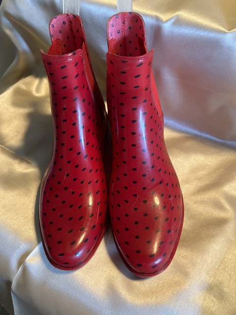Lauren Ralph Lauren Womens Red w/ Black Polka Dot Rubber Ankle Rain Boots Size 8