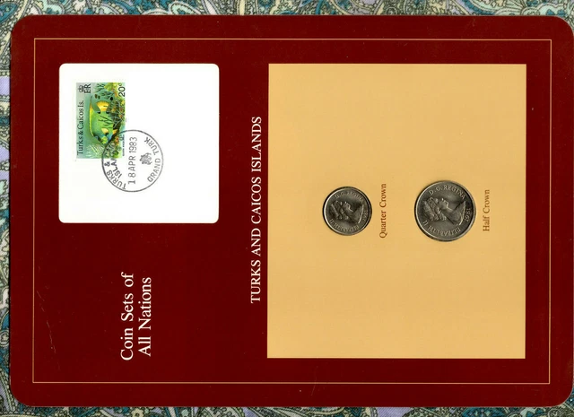 Coin Sets of All Nations Turks & Caicos w/card UNC 1/2 & 1/4 Crown 1981 18APR83