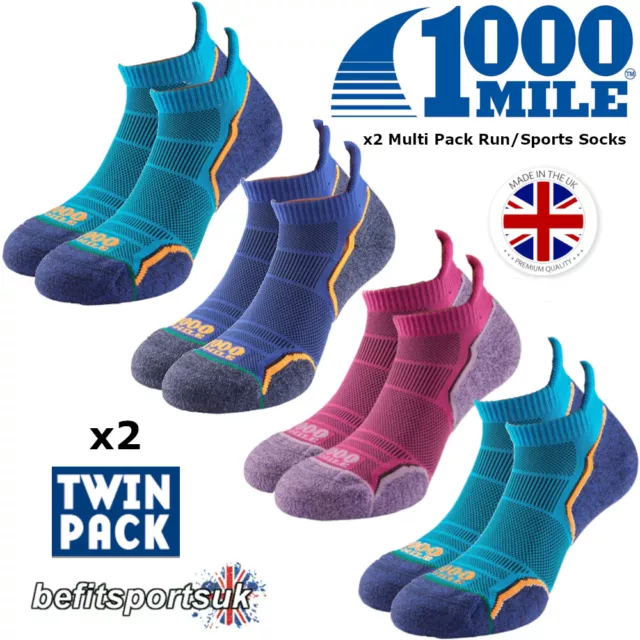 1000 MILE RUNNING SOCKS MENS WOMENS LADIES CUSHIONED SPORTS ANKLE BLISTER x 2