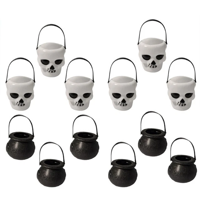 6pcs Mini Halloween Candy Holder Novelty Witch Cauldron Bucket Kettle Skull Pot