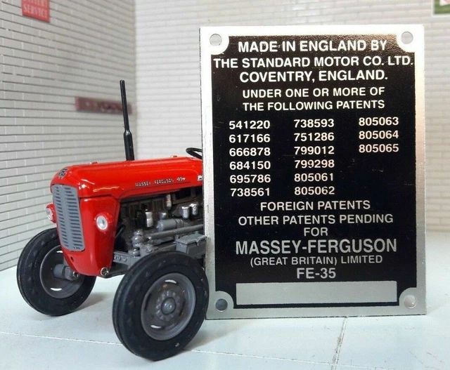 Massey Ferguson Standard FE35 35 Tracteur Commission Plaque 15 Verni Numéro 1958