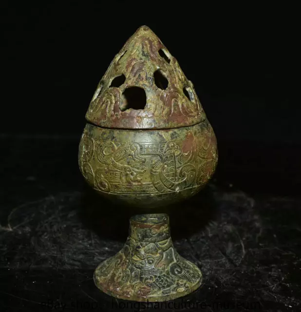 8" Rare old China Bronze Ware Dynasty dragon Beast Boshan Incense Burner Censer