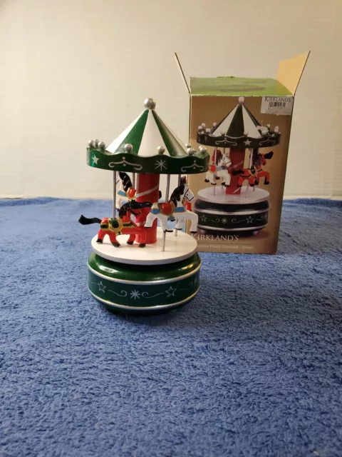 Christmas Music Carousel Green with Red White Horses Works Great!