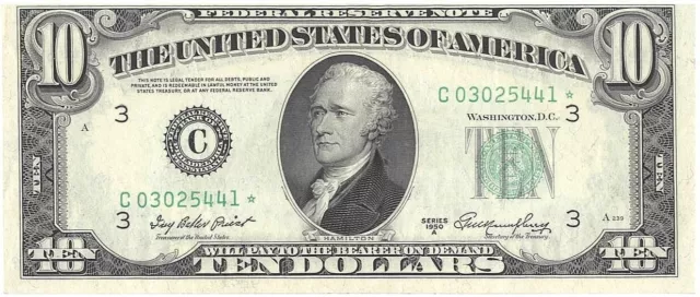 Series 1950A Ten Dollar Federal Reserve***ERROR***Note***IN BEAUTIFUL CONDITION!