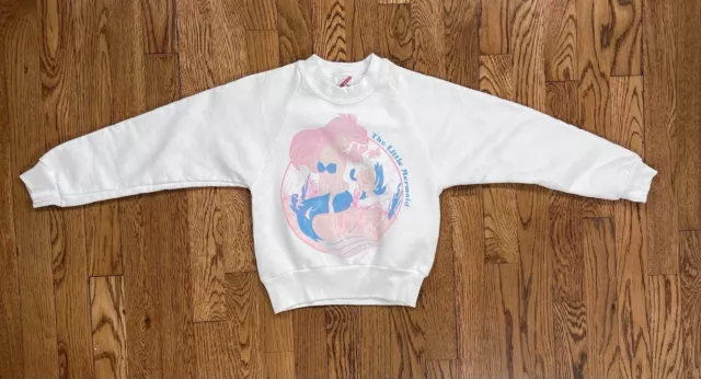 Vintage 90s Little Mermaid Kids Crewneck Sweatshirt White Pullover Kids S