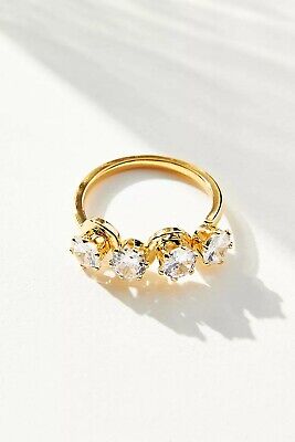 Anthropologie Four Stones Ring Cz  And Gold Plated Brass  Size 6 Nwot $38.00