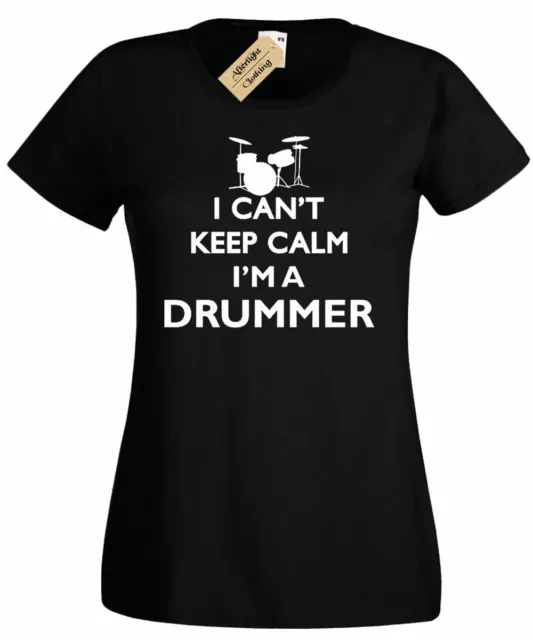 T-shirt donna batterista Keep Calm divertente batteria regalo musicista donna top