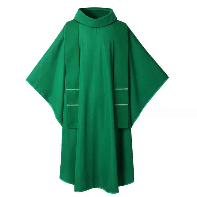Christian Vestment Chasuble Clergy Catholic Church Priest W/Stole Solid Green