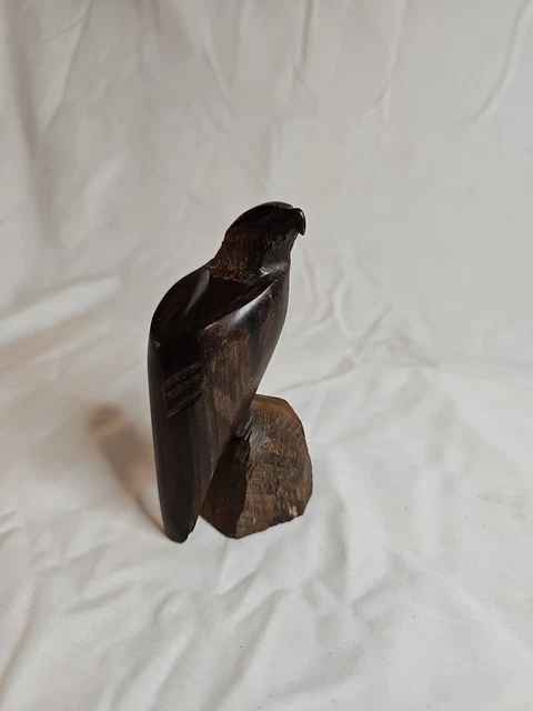 Ironwood Eagle Hand Carved In Mexico Figurine On Wood 4"