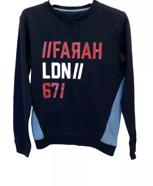 Farah London Jeans Teen Age 12 13 years blue long sleeve logo jumper sweater new