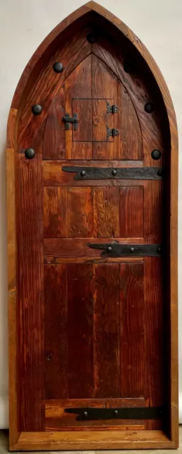 Rustic reclaimed lumber arched top door solid wood TUDOR wine cellar outswing 3