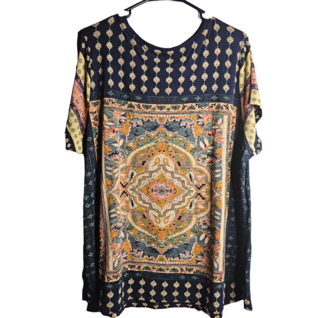 Lucky Brand Womens Top Geometric Mandala T-Shirt Size 2X Multicolor Blue 2