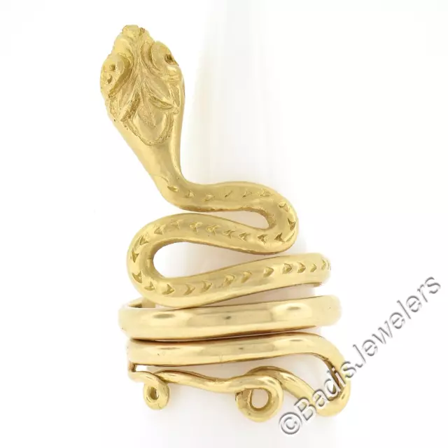 Vintage Grèce 18k or Jaune Texturé Détaillé Serpent Enroulé Drapé Anneau Bague