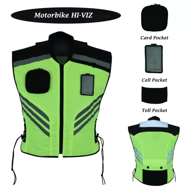 Motorbike Vest Motorcycle Hi Hi-Viz Viz Reflective Waistcoat Safety Jacket Vis U