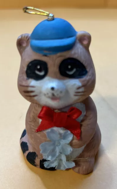 Vintage Raccoon Ceramic Bell Ornament with Flowers Giftco Inc. Collectible