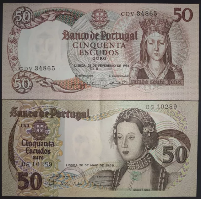 Portugal 2 x 50 escudos 1964/68 AUNC