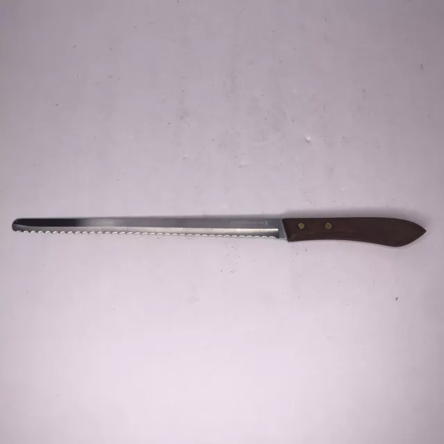 Vintage Ekco Flint Stainless Vanadium 9” Blade Serrated bread Knife USA
