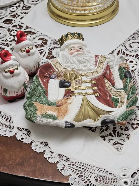 XMAS - FITZ & FLOYD 1995  Omnibus King Santa Claus Plate + Santa Salt- Pep Shake