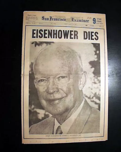 IKE World War II General & President Dwight D. Eisenhower Death 1969 Newspaper