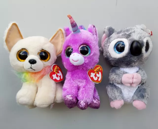 3 x TY Beanie Boos TySilk VelveTy  : Katy Koala Plush - Rosette - Chewey Toy