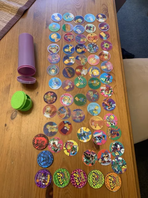 Bulk Lot of approx 66 The SImpsons Tazos And Other Slammers