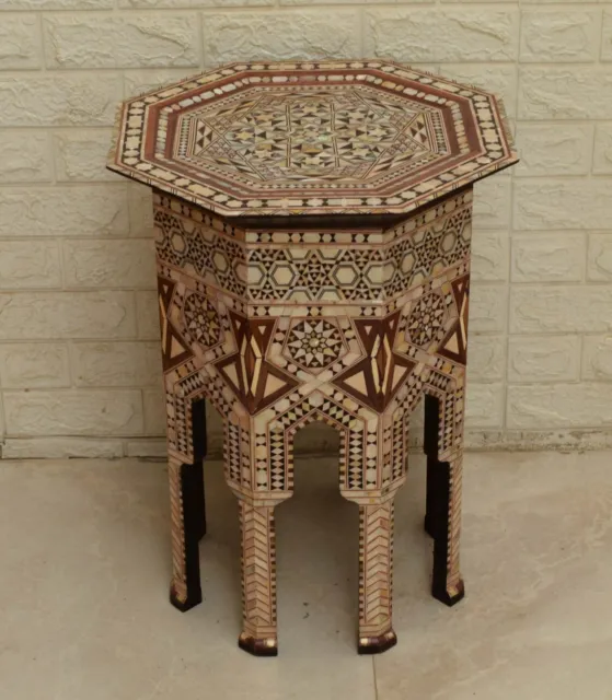 Unqiue Moroccan 24" Wood Side, Coffee & End Table, Luxury Mother of Pearl Inlay