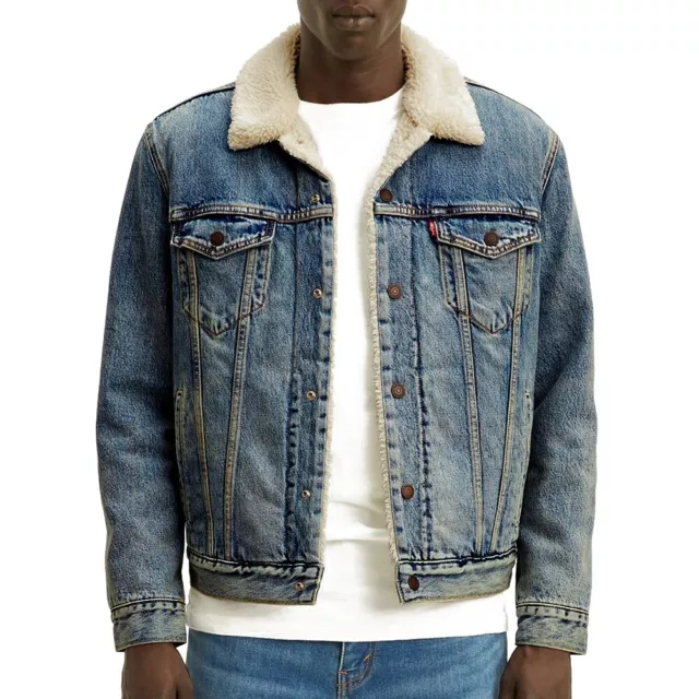 Levis Sherpa Jacket Denim Trucker Jackets Light Wash Blue