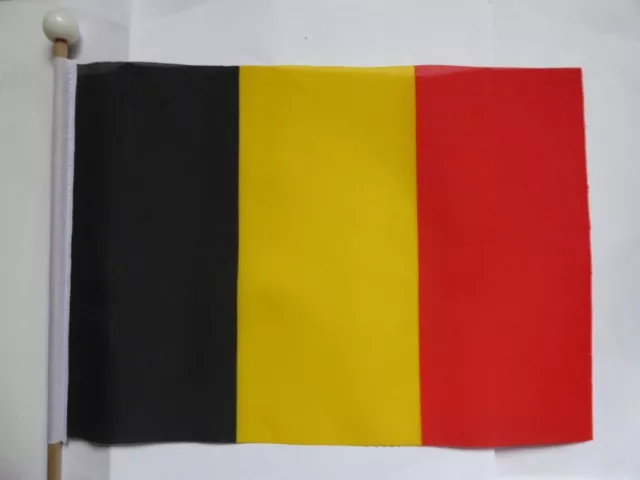 Belgium Handwaving Flag  9" x 6" Polyester Flag 12" Wooden Pole Hand Waver