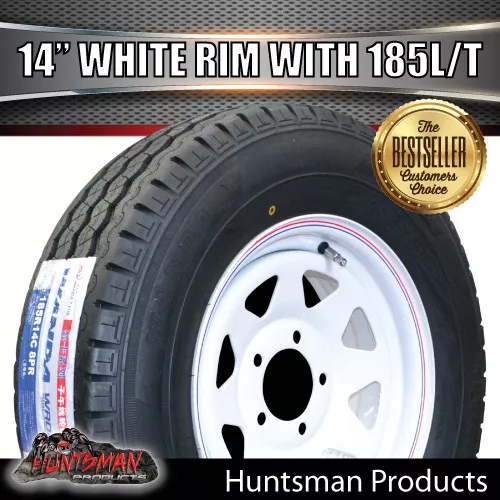 14x6 & 185R14C LT HT White Trailer Caravan Sunraysia Wheel Rim & Tyre 185 14 3