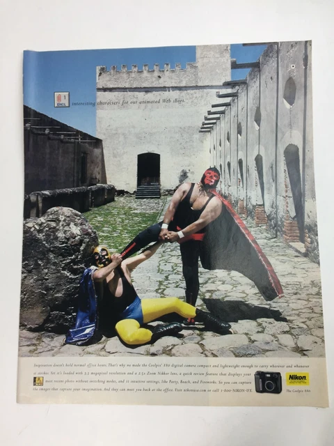 NIKON orig print ad advertisment camera Mexican Wrestling Wrestlers 2000 / 2001
