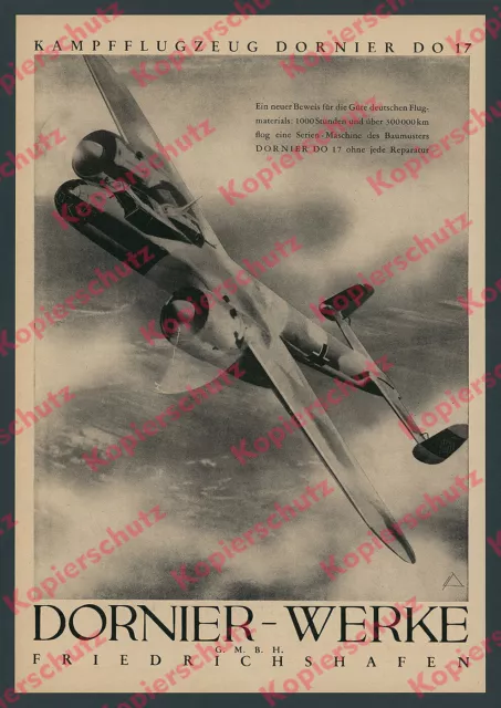 Reklame Dornier Flugzeugbau Kampfflugzeug Do 17 Friedrichshafen Luftfahrt 1939!!