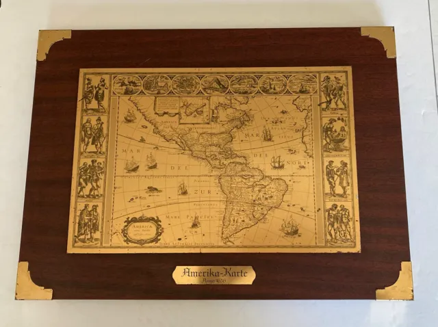 Amerika Karte Anno 1636 Old World Map Wood Plaque 11 x 16 Antique Wall Decor