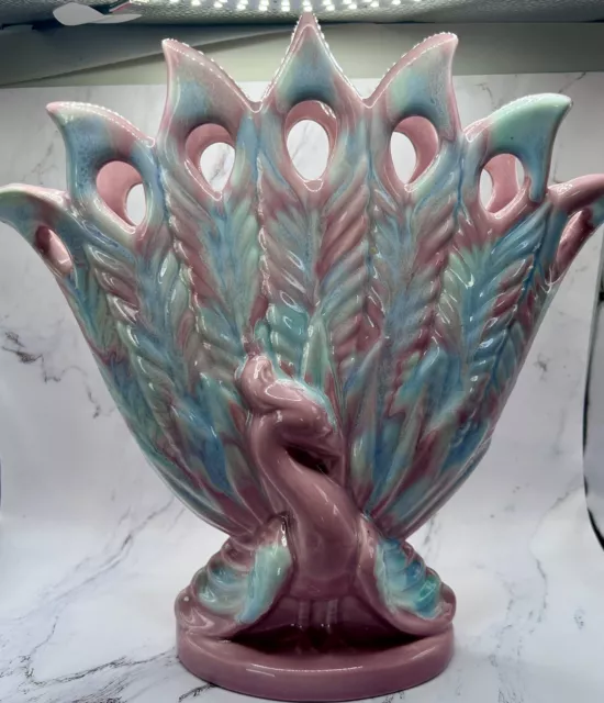 Royal Haeger R453 Mauve Agate Peacock Vase 15" USA Pink Blue  GORGEOUS