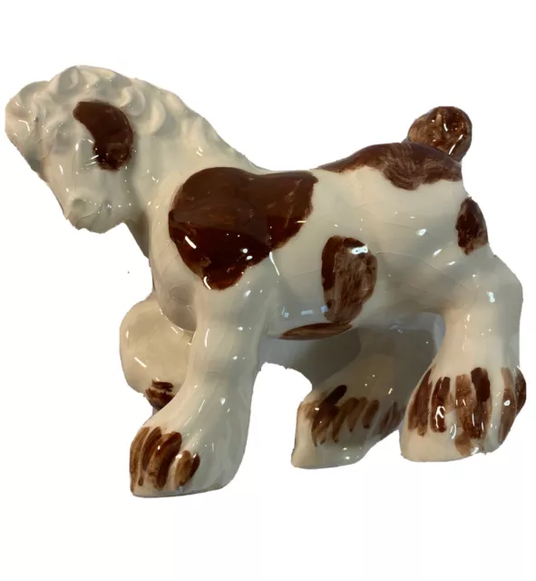 Vintage White Brown Ceramic Glaze Prancing￼ Horse Statue Clydesdale￼ Equine