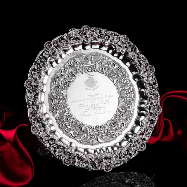 Antico vassoio/salver argento sterling irlandese georgiano - James Fray 1833
