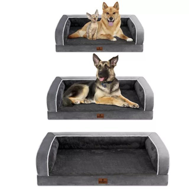 Dark Gray Orthopedic Dog Bed Memory Foam Bolster Pet Couch for M/L/XL/XXL Dogs